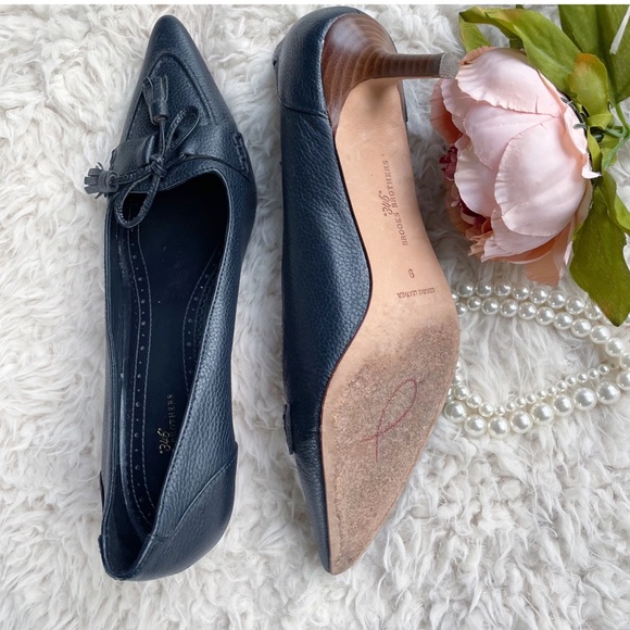 Brooks Brothers Navy Blue Leather Shoes Heels Sz 9 - Picture 8 of 11